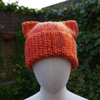 Orange Cat Ear Beanie and Scarf Set