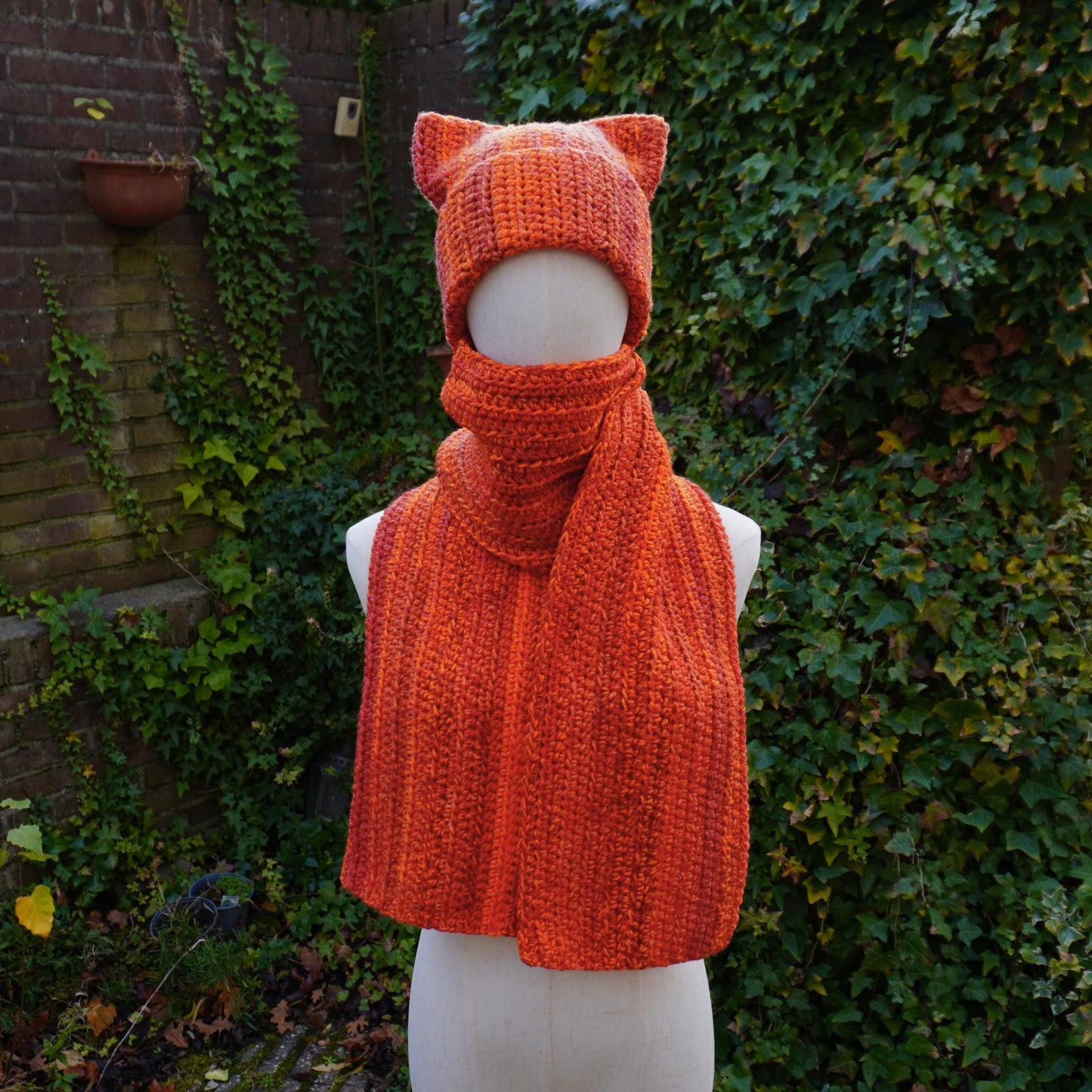 Orange Cat Ear Beanie and Scarf Set