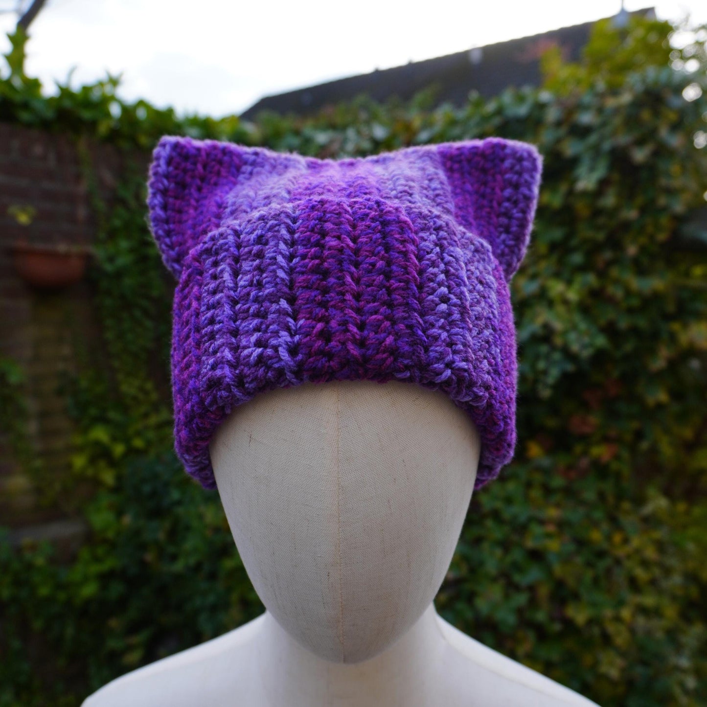 Purple Cat Ear Beanie and Scarf Set