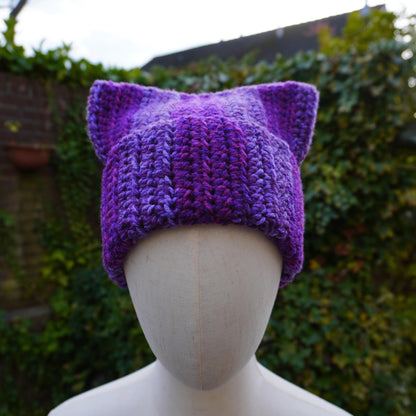 Purple Cat Ear Beanie and Scarf Set