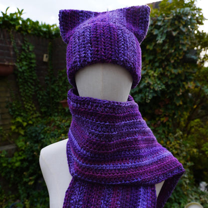 Purple Cat Ear Beanie and Scarf Set