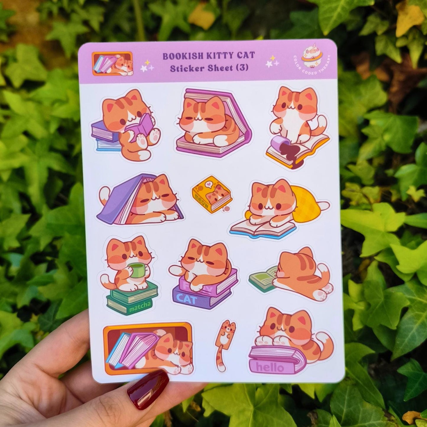 Bookish Kitty Cat (3) sticker sheet