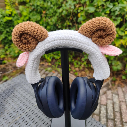 Crochet Lamb Headset Accessory: Handmade Headphone Headband Cover