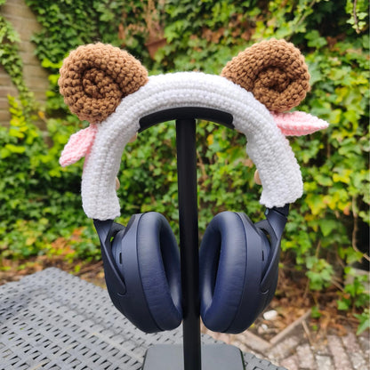 Crochet Lamb Headset Accessory: Handmade Headphone Headband Cover