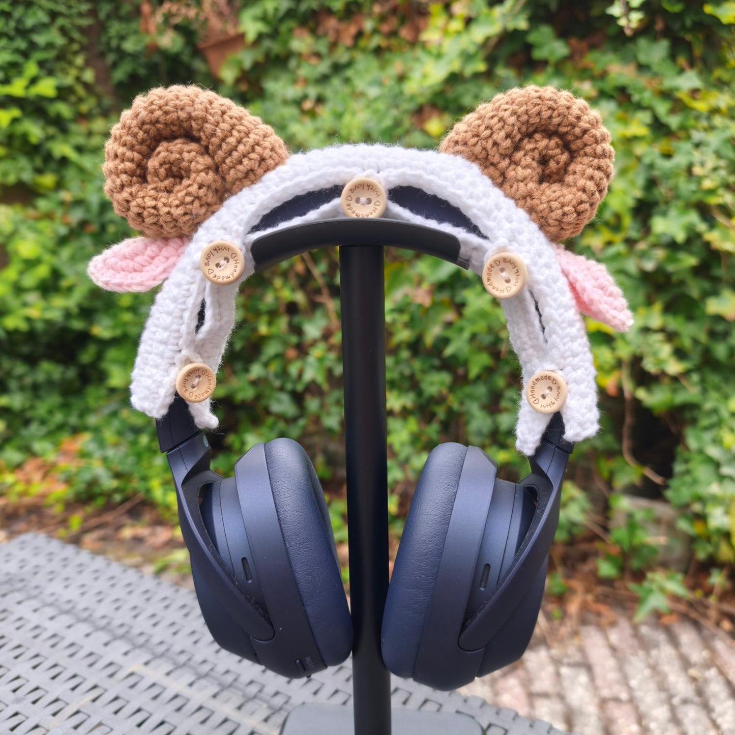 Crochet Lamb Headset Accessory: Handmade Headphone Headband Cover