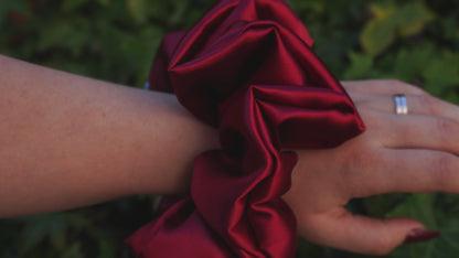 XXL Oversized Crimson Red Satin Hair Scrunchie