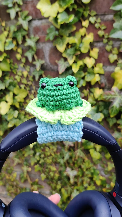 Crochet Headset Frog on Lilipad Cover