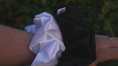 XXL Oversized Black Pearl Satin Hair Scrunchie